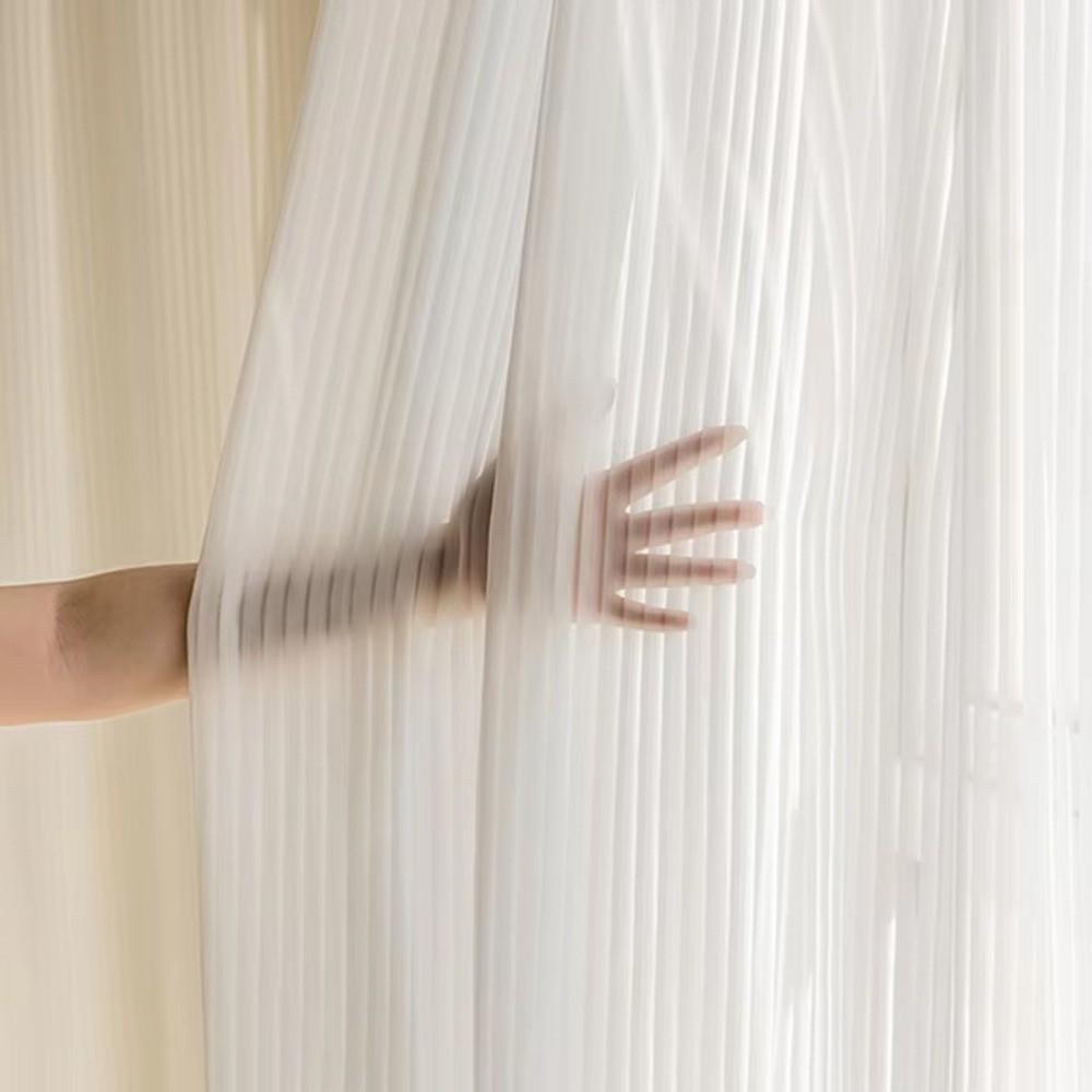 Soft Chiffon White Tulle Curtains 100*200cm Transparent Blinds Style Curtains Striped Vertical Breathable Privacy Sheer Curtain