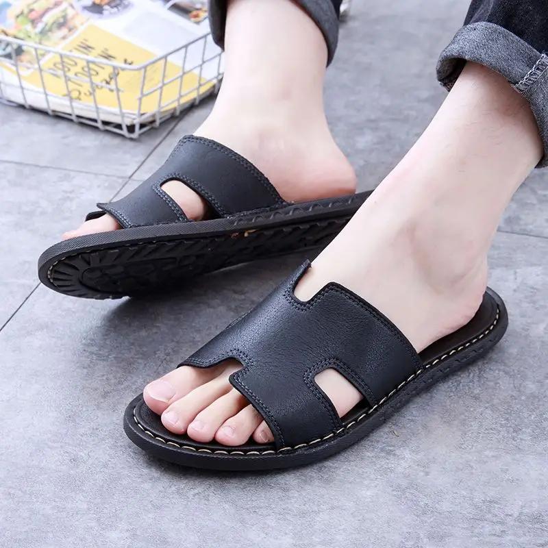 Fashion Beach Slippers for Men Shiatsu Flip Flops Shoes Leather Flat Rubber Original Summer Sale Mascullino Elegant Pvc Y2k Sandals Man