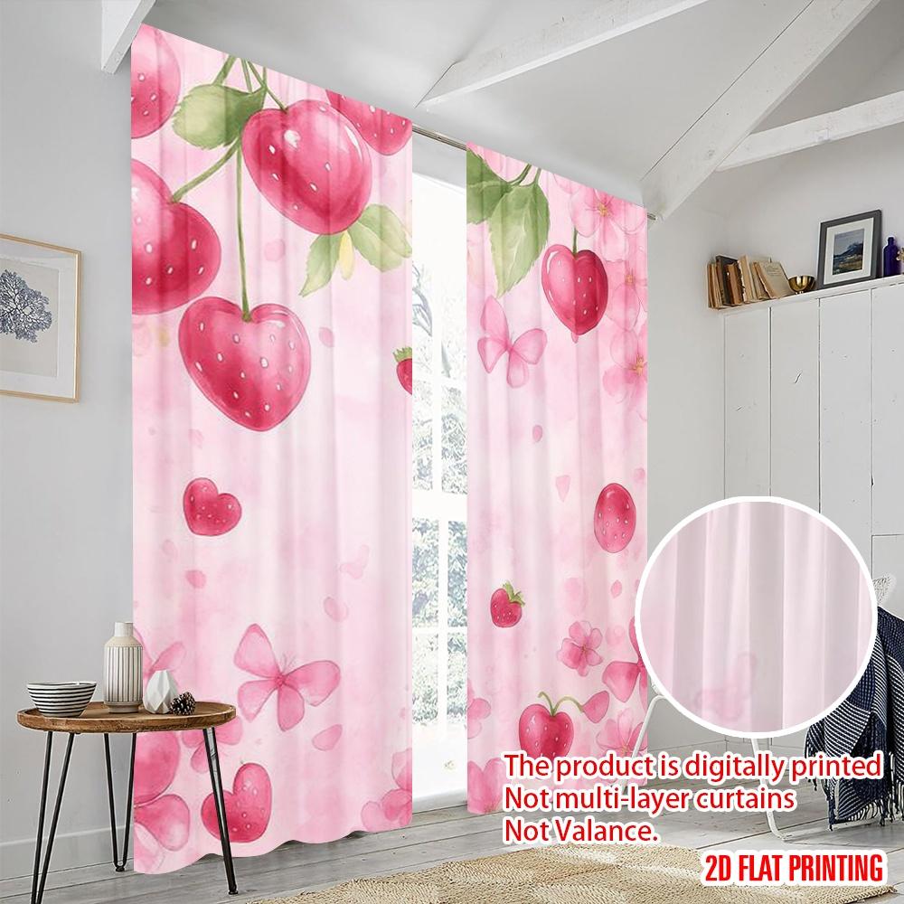 2pcs,2D Plane Printing Minimalist Curtains Berry Blossom Dream Polyester Fabric (without Rod) Festive Use for Living Room,