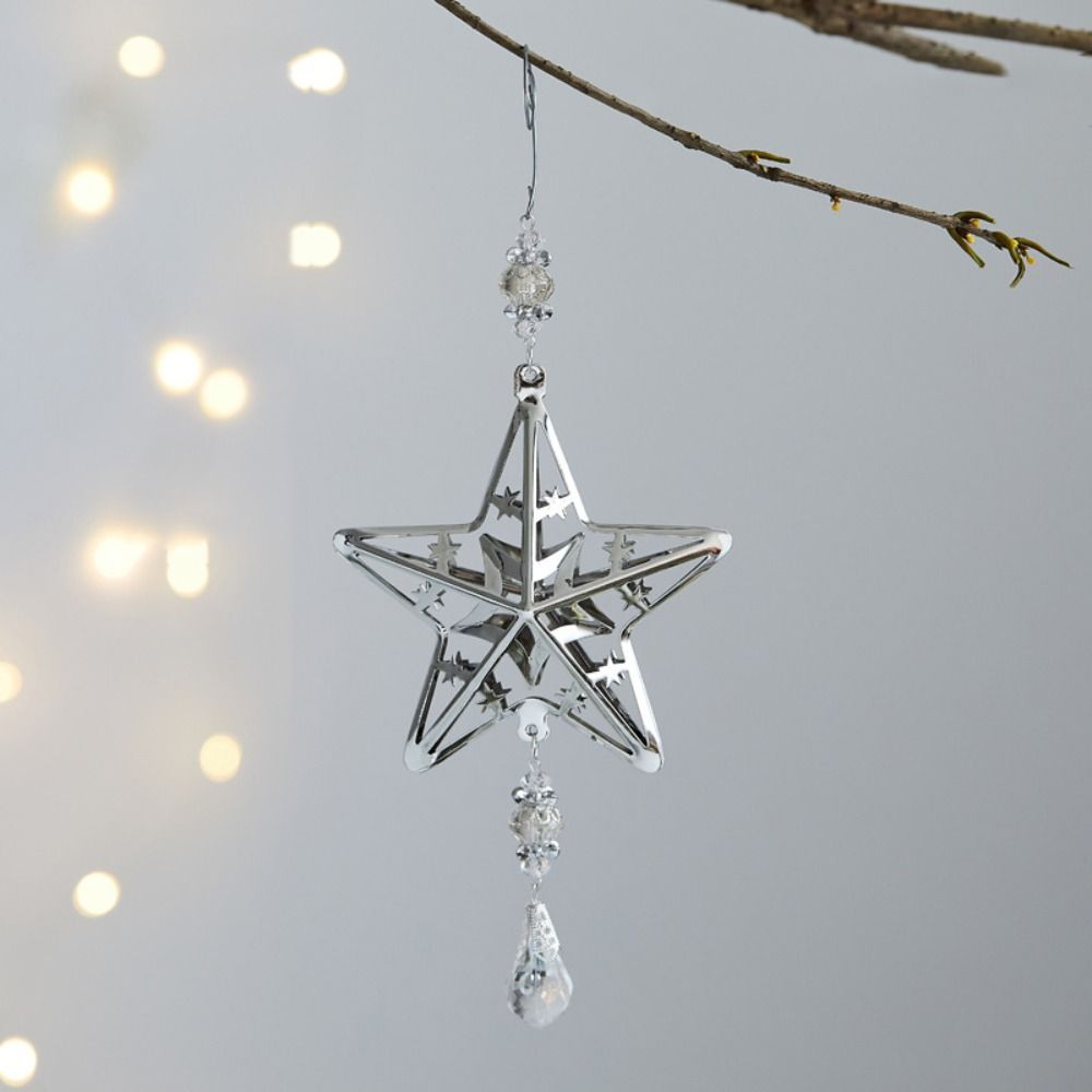 Iron 3D Christmas Snowflakes Pendant Three-dimensional Glitter Christmas Tree Hanging Ornaments Reusable Plating Gold/Silver