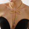 N12285 popular pearl bow necklace women, light luxury elegant layered (faux) pearl