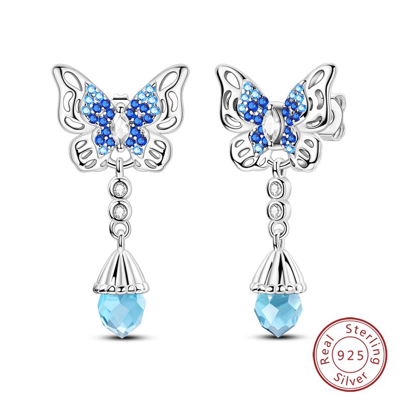 New 925 Silver Bee Butterfly Pink Lily Lotus Earrings For Women Cherry Apple Strawberry Ear Studs Elegant Party Jewelry