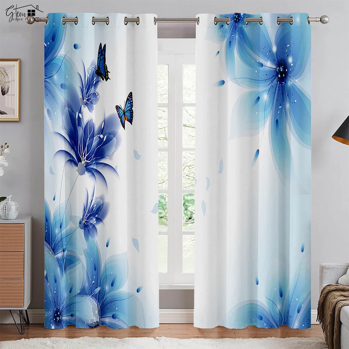 

Красивые 3D-печатные шторы с изображением бабочек и цветов, французские, американские, ретро, пасторальные, для спальни, гостиной, кабинета, декоративные шторы, 2 шт. W50xH130(CM)x2PCS&Rod pocket