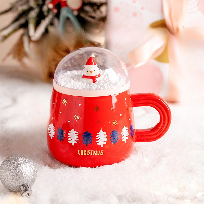 Christmas Cartoon Creative Snowman Super Cute Ceramic Cup with Lid Couple Flower Tea Cup Office Coffee Mug