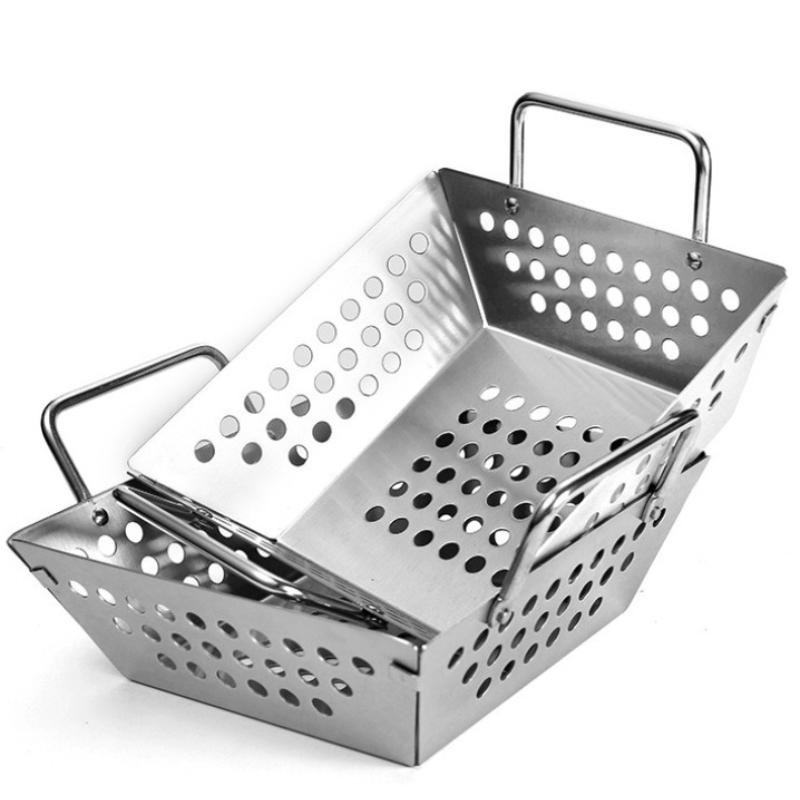 Stainless Steel Tray Barbecue Plate Fruit Vegetable Draining Basket Square Perforated Mini BBQ Set Household Kitchen Tools
