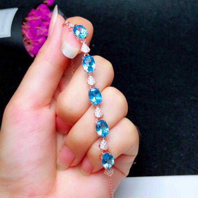 Wish European and American natural blue topaz bracelet simple personality light luxury gift for girlfriend