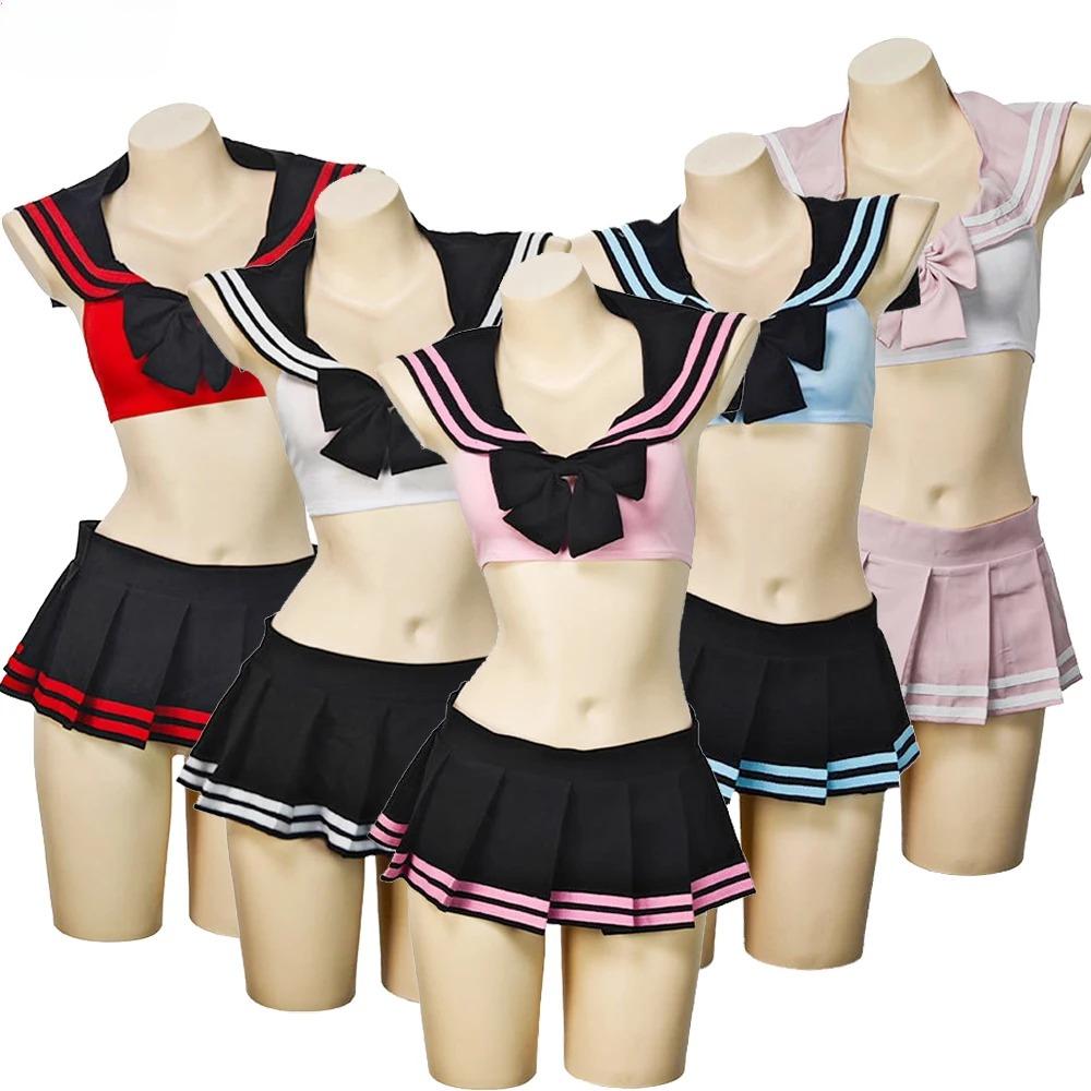 Yiran Sexy Lingerie Women's Anime Student Uniform Jk Suit Cosplay Costume Cute Girl Outfits Japanese Shcool Girl Role Play Sailor Skirt Set Underwear Cm