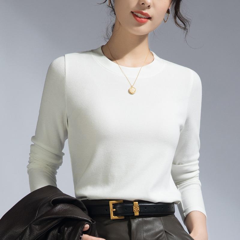 White Long-sleeved Women's Summer New Commuter Inner Shoulder Crew Neck Bottoming Shirt Xinjiang Cotton Top