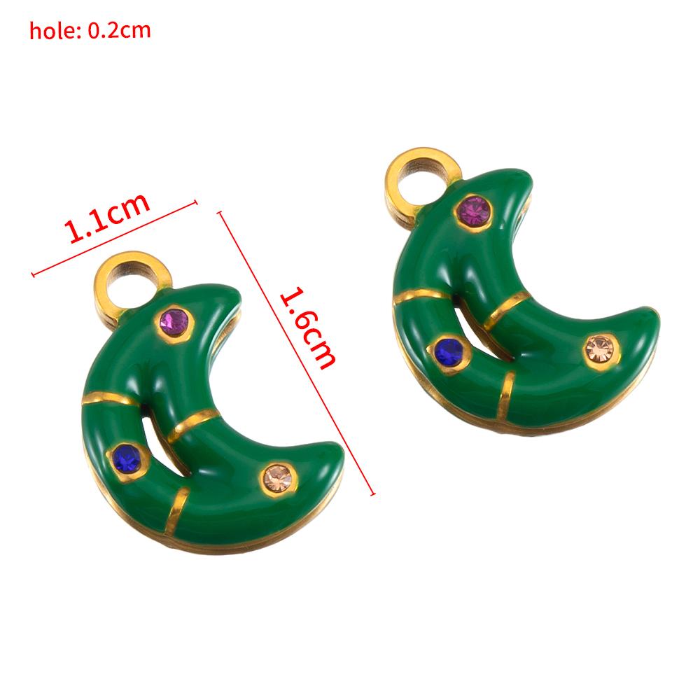 5pcs 2pcs Color Enamel Heart Moon Charm Stainless Steel Crystal Beads Earrings Pendant DIY Jewelry Making Necklace Accessories