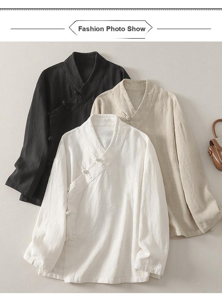 Elegant Vintage Chinese Style Shirt for Women Zen Buddhist Robe, Tea Party Outfit, Long Sleeve Open Cardigan