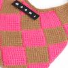 Marni Market Letter Patch Geometric Pattern Acrylic Knit Leather Tote Bag Medium Women handbags Brown Pink SHMH0049A0FW305CHC57