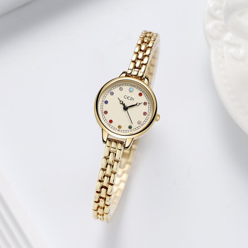 Colorful birthstone medieval watch niche high-value alloy bracelet watch women's exquisite waterproof steel belt watch