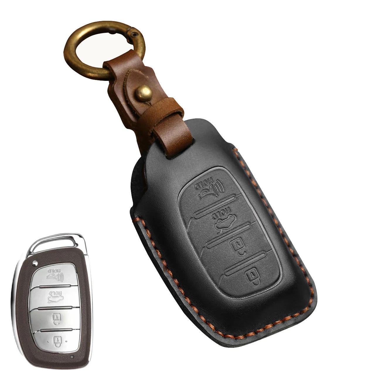 Housse de protection pour clé de voiture intelligente en cuir Porte-clés pour Hyundai Ix25/Ix35/Elantra/Sonata/I40 I10 I30 Clé à 3 4 boutons Porte-clés Q27900QQ- gray