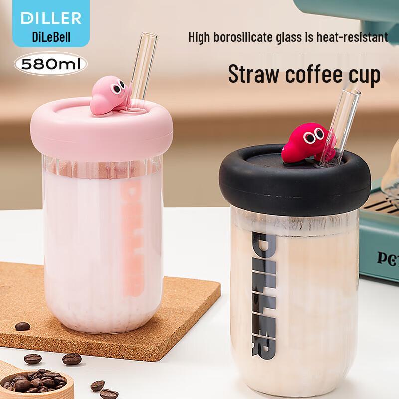 Dilabel Portable Glass Straw Water Bottle