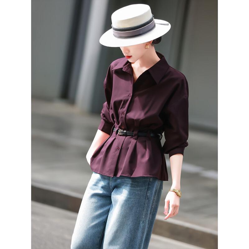 Women s Long Sleeve Waist-Tie Solid Blouse