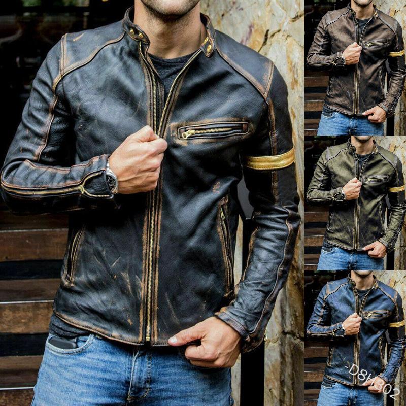 Men's Men's Leather Jacket Male Teen Stand-Up Collar Punk Men's Motorcycle Leather Jacket