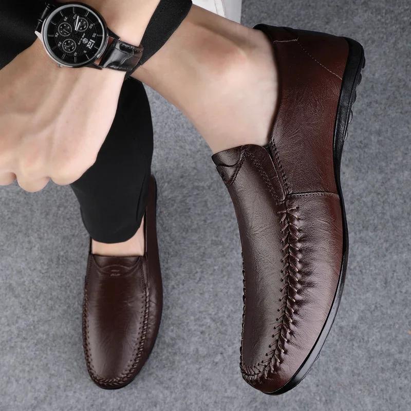 Fashion All-match Walking Men's Shoes High-end Handmade Genuine Leather Men Loafers Italian Flats Luxury Brand Light Mens Casual Shoes