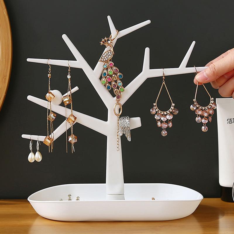 

TZ Home Dresser Jewelry Necklace Organizer Stand Bracelet Holder Tree Earring Display Tower Plastic Storage Rack Black