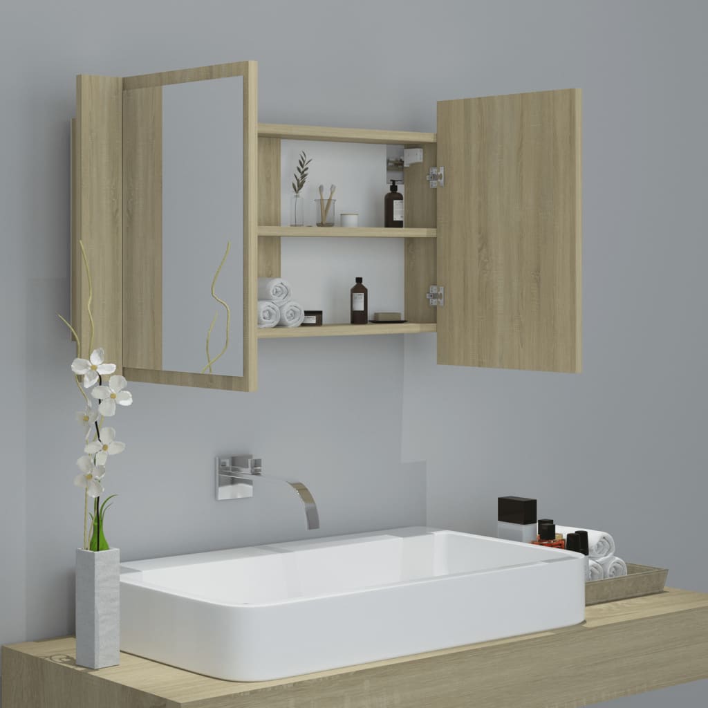 LED Bathroom Mirror Cabinet In Sonoma Oak 80 X 12 X 45 Cm Acrylic
