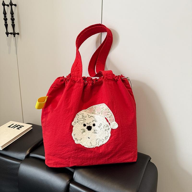 New trend drawstring tote bag lazy wind large capacity women's shoulder bag cartoon literary work commuter tote bag