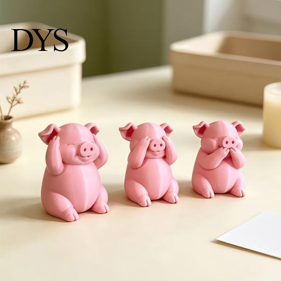 Small Pig Statue for Zen Atmosphere 3 Pcs Cute Mini Figurines, 3D Printed See Hear Speak No Evil Creative Resin Gift Pink Statue, Novelty Cartoon