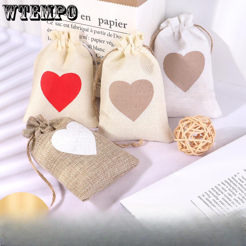 20pcs Heart-shaped Linen Drawstring Bag Valentine's Day Wedding Candy Gift Packaging Bag Drawstring Bag