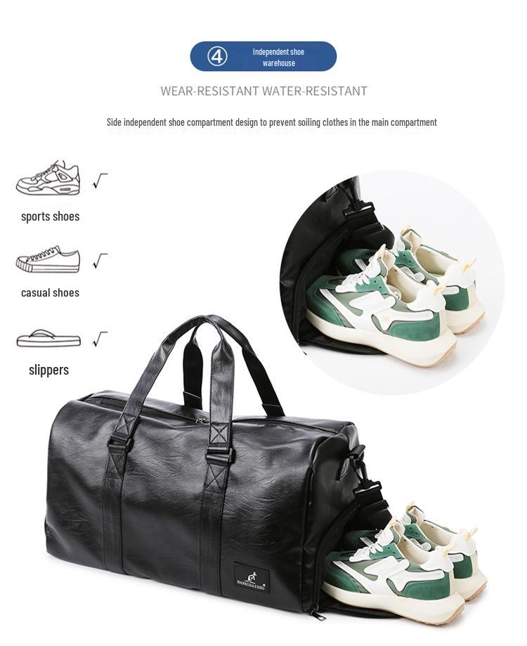 Herrars PU-reseväska med stor kapacitet, med våt/torr separation, crossbody handväska, högkvalitativ sport- och träningsutrustning.