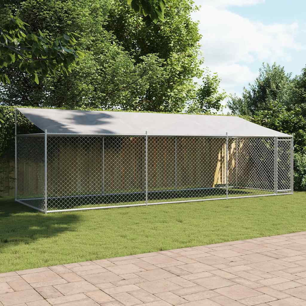 Vidaxl Klec pro psa, se střechou a dveřmi, šedá, 6x2x2 m, ocelová