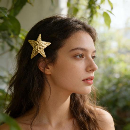 Hairpin Five-Pointed Star Shape Hair Clip Exaggerated Metal Texture Side Bang Hair Pin Fade-Resistant Hair Accessory
