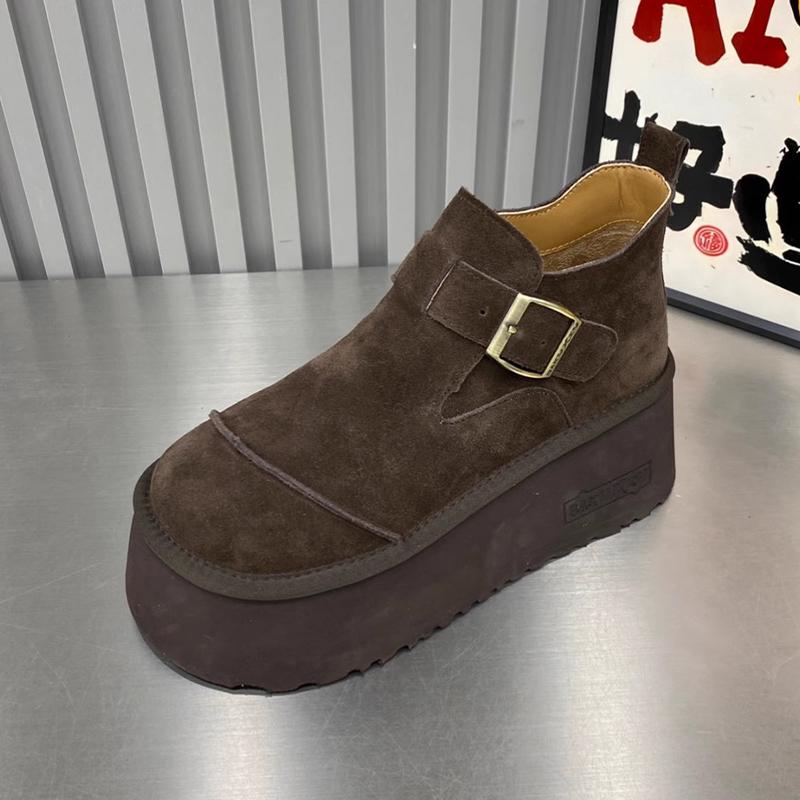 

Замшевые женские зимние ботильоны на платформе, дизайнерские туфли на высоком каблуке с пряжкой, тренд 2025 года, новые модные зимние гладиаторские ботинки для женщин 37