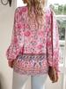 Spring/Summer 2025 Bohemian V-Neck Tie Long Sleeve Print Top for Women.
