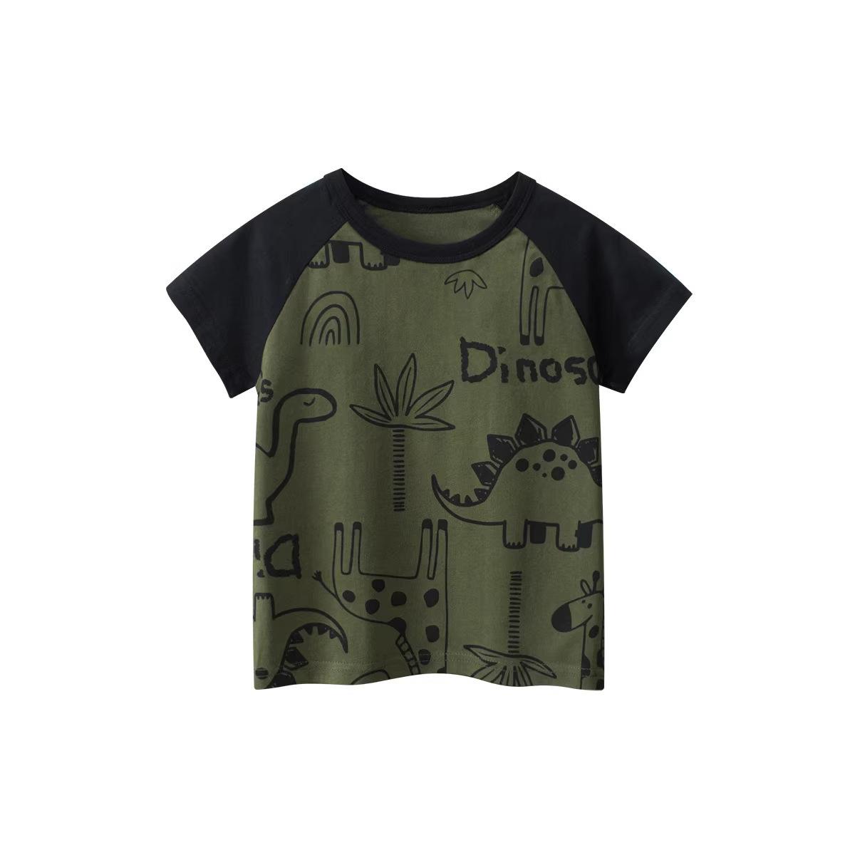 Boys Summer Cartoon Dinosaur Raglan Sleeve T Shirt Kids Breathable Short Sleeve Top 90