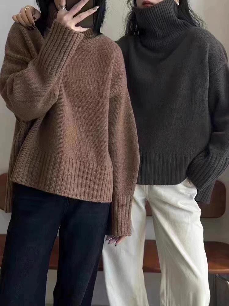 

Женский шерстяной топ с высоким воротом - Универсальная осенне-зимняя повседневная мода Small