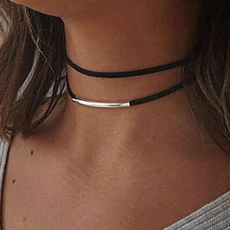 Simple Boho Double Layer Choker Necklaces Adjustable Black Velvet Choker Necklace for Women and Teens Girls