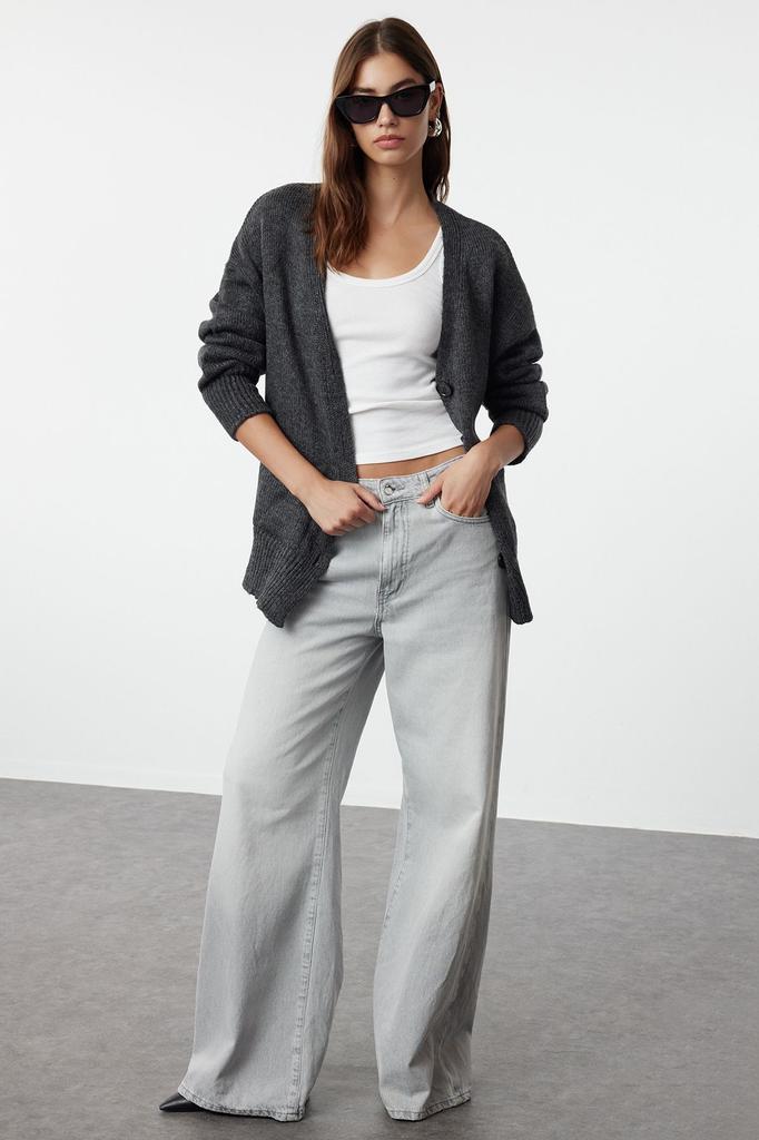 Women's Elegance Style Cardigan Stone Basic Soft Textured Knitwear Cardigan