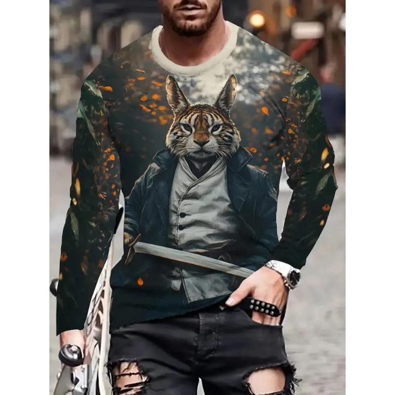 Herren 3D-Druck Crew-Neck Langarm-T-Shirt