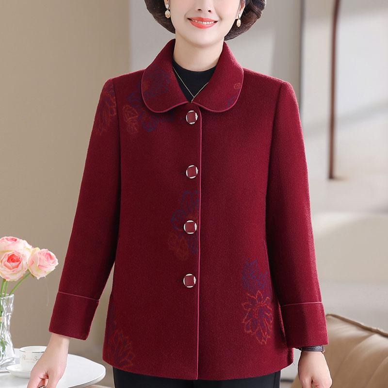 

Женское шерстяное пальто Hengyuanxiang - Отложной воротник, Теплое, Модное для женщин среднего и пожилого возраста на осень/зиму 2XL красный