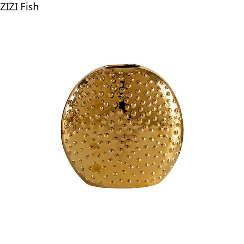 Gold Plated Spikes Ceramic Vase Round Floral Plant Pots Table Decoration Flowers Arrangement Flower Vase Room Aesthetic Decor