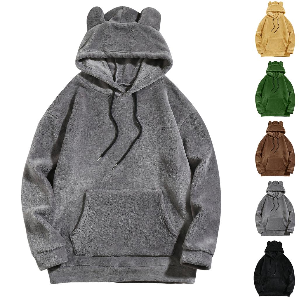Men's Winter Fashion Solid Color Plush Hooded Sweatshirt