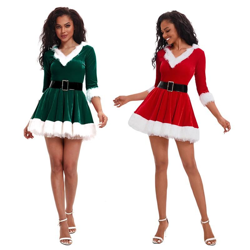 Christmas Cosplay Dress Festive Party Skirt With Belt Women 18-24 Years Old