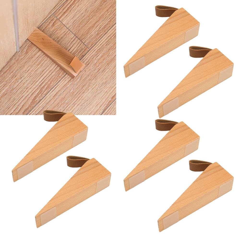 6pcs Compact Design Wooden Door Stopper Leather Strap Security Door Wedge  Apartment Use