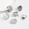 5Pcs/Set Fashion Acrylic Rhinestone Open Rings For Women Vintage Geometric Square Adjustable Knuckle Ring Men Jewelry