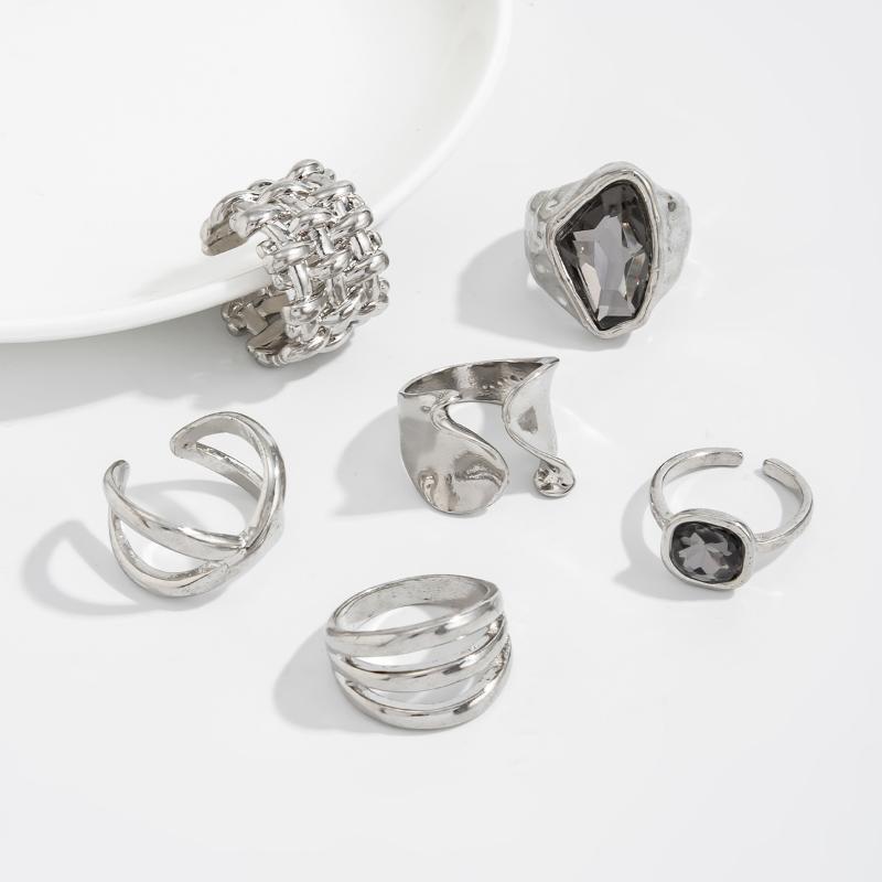 5Pcs/Set Fashion Acrylic Rhinestone Open Rings For Women Vintage Geometric Square Adjustable Knuckle Ring Men Jewelry