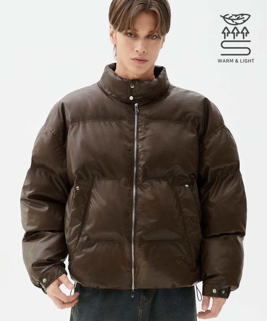 Trillion Biker Vegan Leather Short Padded Jacket (Brown)