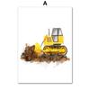 Jeřábový traktor, vysokozdvižný vozík, postřikovací bagr, závodní auto, malba na plátně, plakát a tiskárna, nástěnný panel, dekorace do dětského pokoje