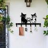 Double Cat Heart Shaped Metal Key Holder Wall Mounted Storage Rack Black Home Decor