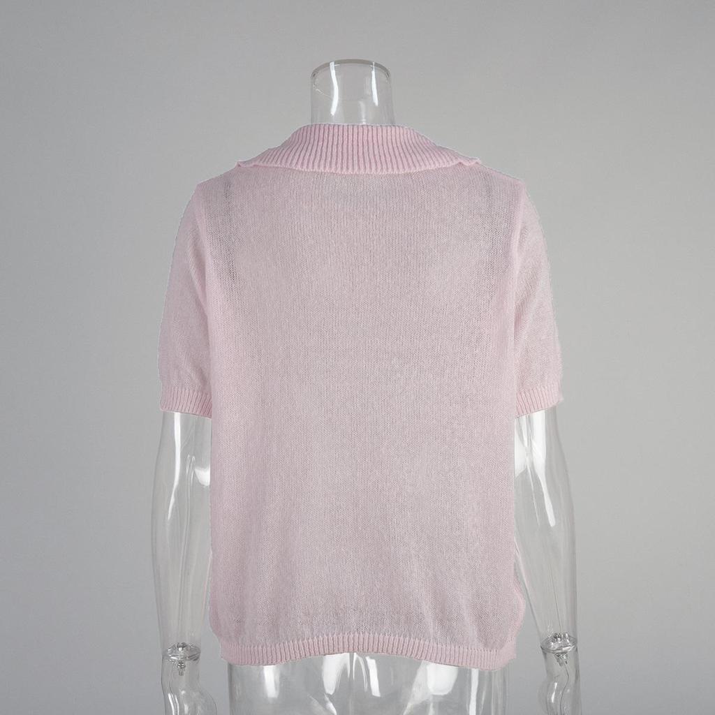 Spring/Summer 2025 Women's Cross-Border Openwork Knit Bubble Sleeve Sweater