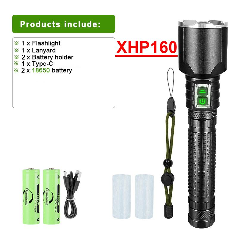 Long Shot 1000M Powerful Flashlight Zoomable Torch XHP160 Lamp Waterproof Torch Light Rechargeable Flash Light Super Bright Lantern