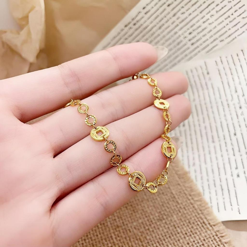 S999 Pure Silver Crushed Ice Gold Coin Bracelet - Women's Chinese Style