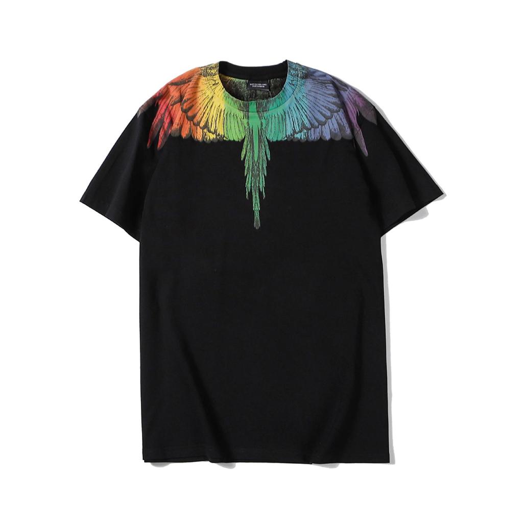 Marcelo Classic Phantom Wings Short Sleeve T-Shirt with Colorful Feathers and Lightning Design